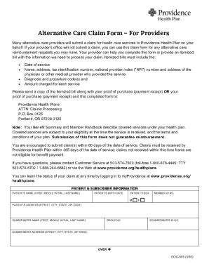 Fillable Online Alternative Care Claim Form For Providers Alternative