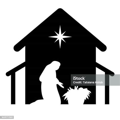 Holy Night Of Birth Of Child Jesus Christ Silhouette Scene From Religion Christianity Nativity ...