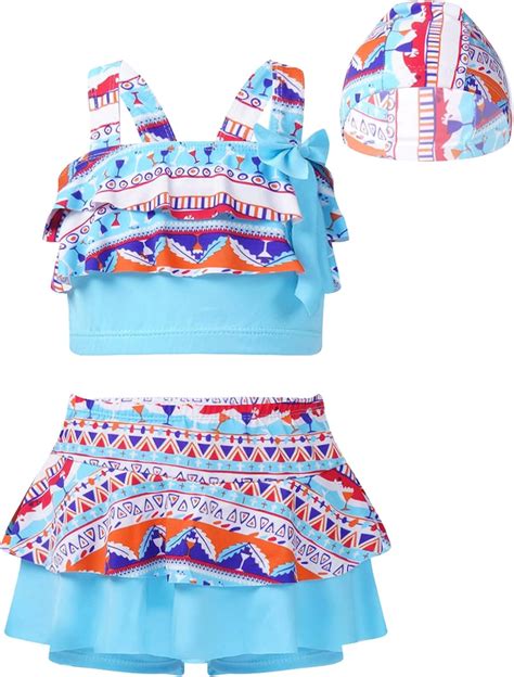 TTAO TTAO Mädchen Tankini Set Badeanzug Schwimmanzug Sommer Rüschen Bikini Aufdruck Bademode