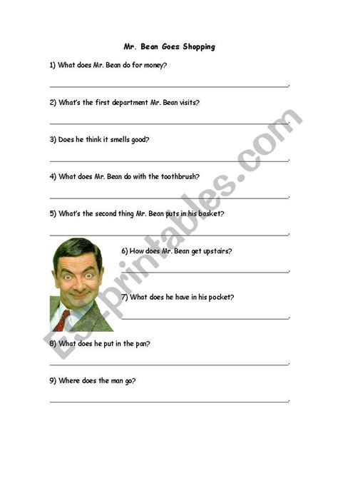 Mr Bean Goes Shopping Comprehension Questions ESL Worksheet By Shawna