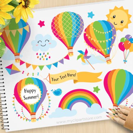 Hot Air Balloons Rainbow Premium Vector Clip Art By MyClipArtStore