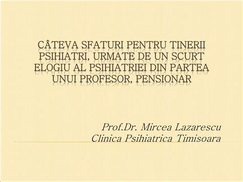 PDF CÂTEVA SFATURI PENTRU TINERII PSIHIATRI URMATE DE UN