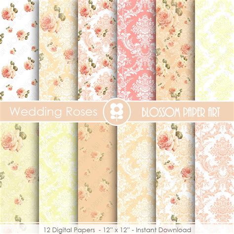 Wedding Digital Paper Wedding Roses Digital Paper Pack Pink Etsy