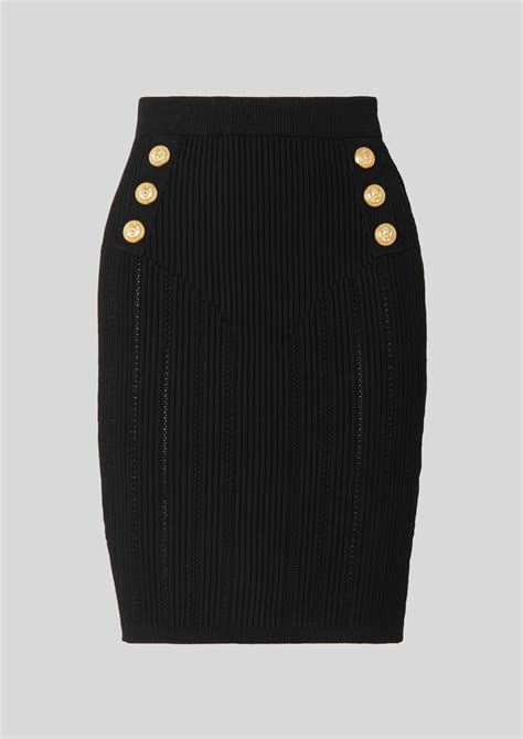 Buy Button Embellished Knit Black Skirt Balmain Glamcorner