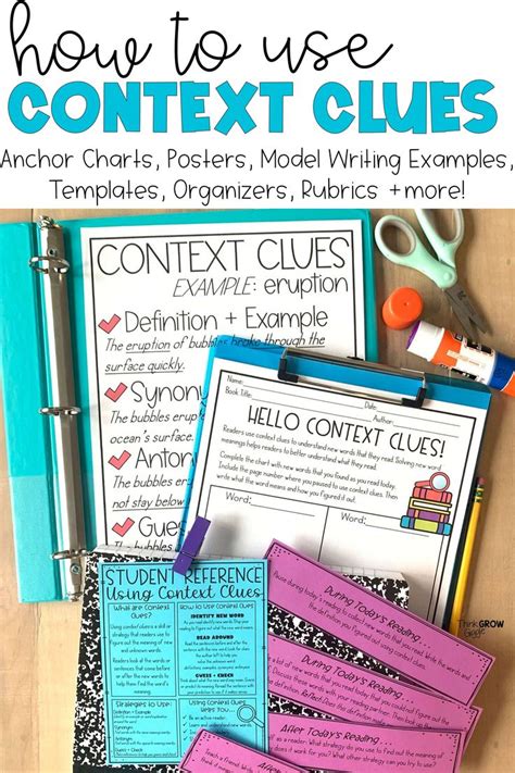 Context Clues Passages Worksheets Anchor Chart Task Cards Vocabulary