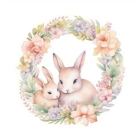 Bunnies With Flower Wreaths Clipart 10 High Quality Pngs Etsy