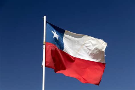 Chilean Flag Waving Under Blue Sky Stock Photo Image Of Background