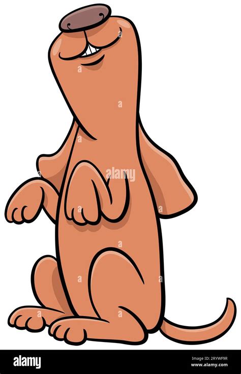 Cartoon Illustration Of Happy Brown Dog Comic Animal Character Doing