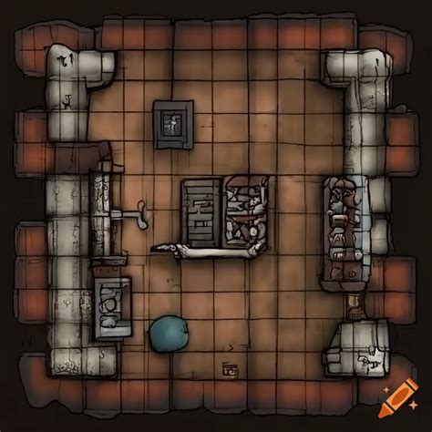 Draw a dnd battlemap with grid of a steam punk inspired laboratory. each square of the grid ...