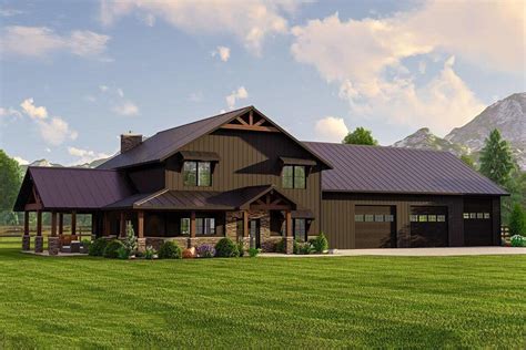 Barndominium With Wraparound Porch And 2 Story Living Room 135047gra