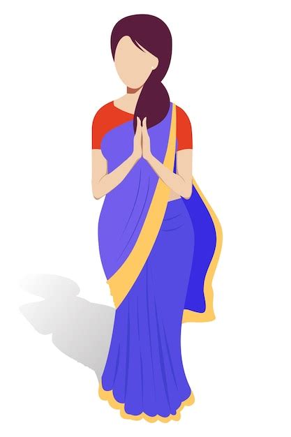 Premium Vector Indian Lady In Saree Greetings Namaste