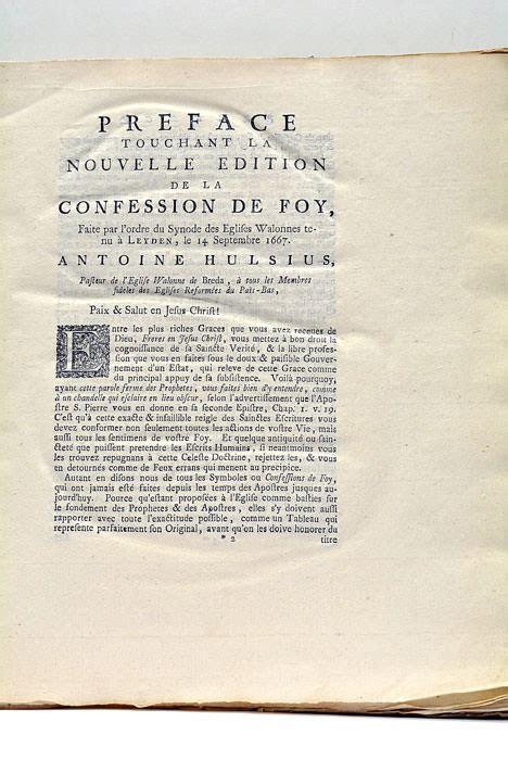 CONFESSION LA DE FOY DES ÉGLISES RÉFORMÉES DES PAÏS BAS REPRESENTÉE