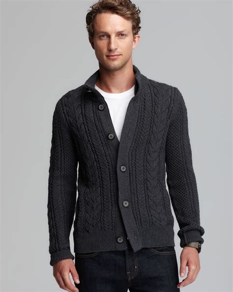 Vince Cable Knit Button Zip Cardigan In Gray For Men Lyst