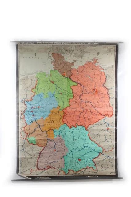 Lehrtafel Wandkarte Rollkarte Karte Lehrkarte Deutschland Ddr Brd Eur