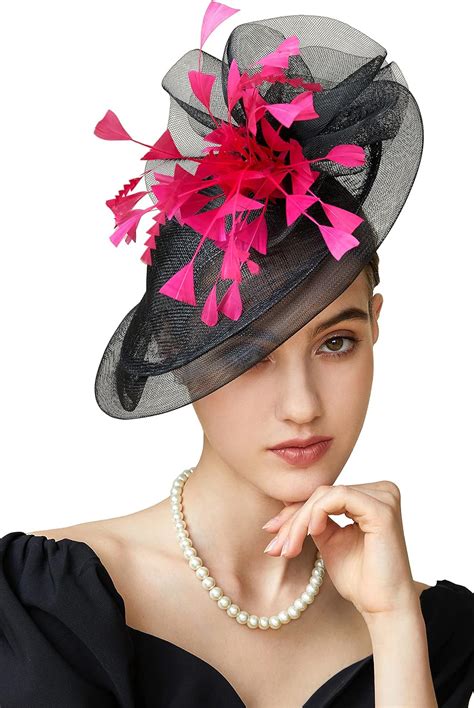 Babeyond Fascinator Feather Hair Clip Tea Party Pillbox Derby Hat Bridal Wedding Veil A Black At