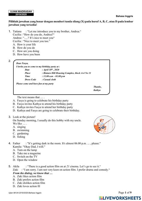 Ujicoba Bahasa Inggris Worksheet Live Worksheets