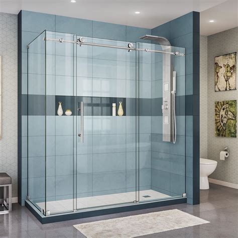 Dreamline Enigma X 72 3 8 In X 76 In H Frameless Corner Sliding Shower Enclosure In Brushed