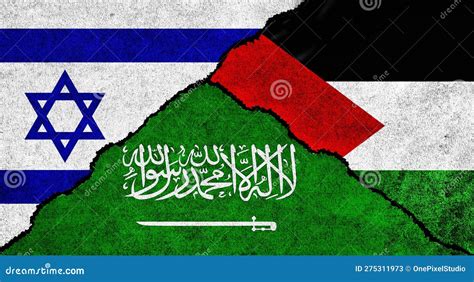 Saudi Arabia Palestine And Israel Flag Together Stock Illustration