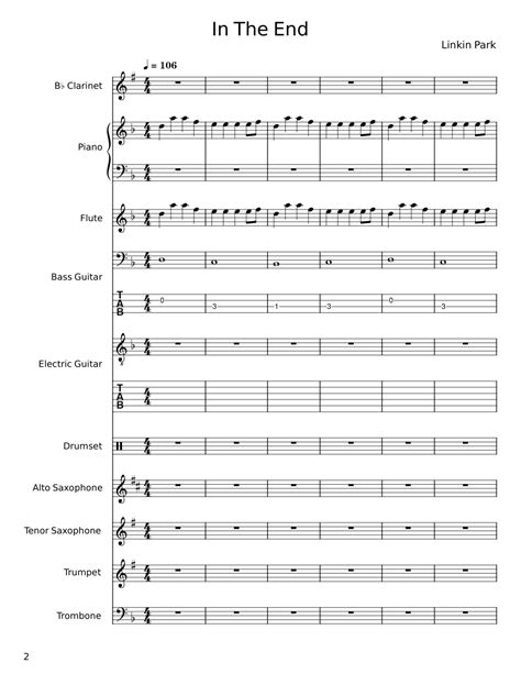 In The End Linkin Park Sheet Music For Piano Trombone Flute