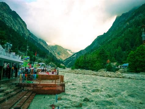 Ganga River Flows Through Snow Peak Himalayas In India Stock Image