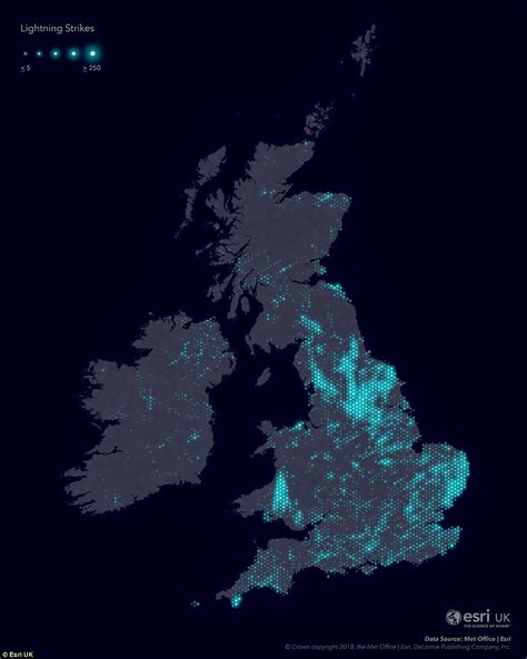 The UK's lightning hotspots revealed on a map | Daily Mail Online