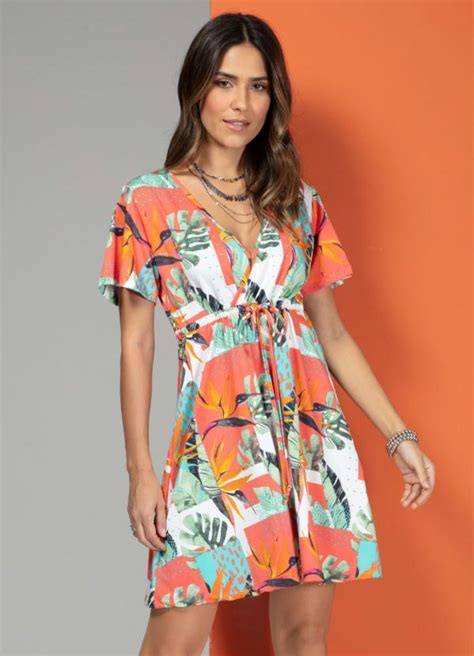 Vestido Tropical Laranja Transpasse Quintess