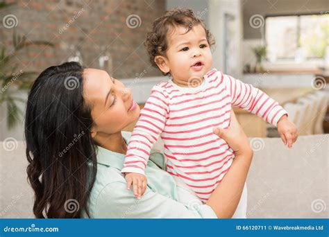 Smiling Brunette Playing With Her Baby Stock Image Image Of Girl Domicile