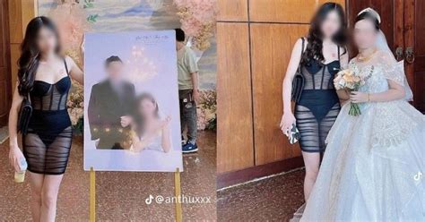 Cô gái gây sốc khi diện váy xuyên thấu như bikini đi đám cưới