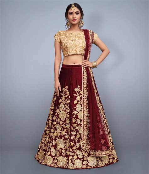 Maroon Velvet Silk Indian Wedding Wear Lehenga Choli 751