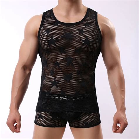 Men Mesh Nylon Tank Tops Gay Male Vest Undershirt Singlets Perform