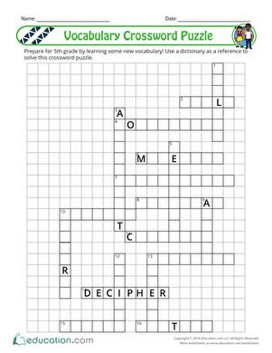 Th Grade Vocabulary Crossword Puzzle Worksheet Education