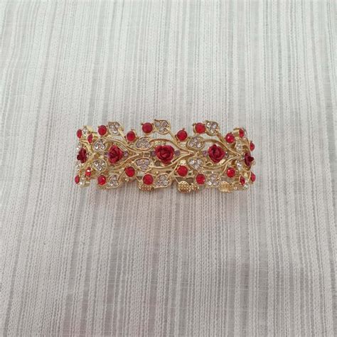 Stunning Costume Jewellery Red Rose With Red Clear Diamante