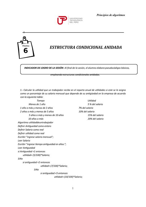 Practica Estructuras Condicionales Anidadas Algoritmo Tarea