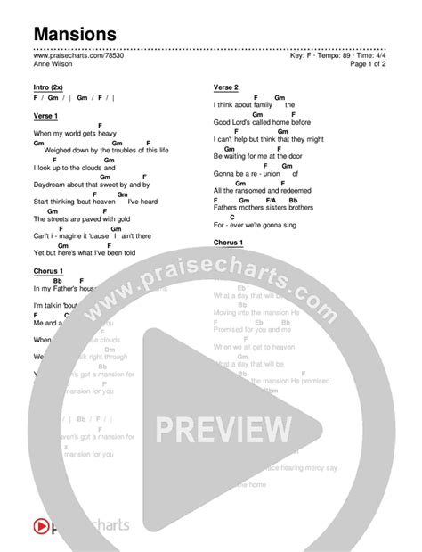 Mansions Chords Pdf Anne Wilson Praisecharts