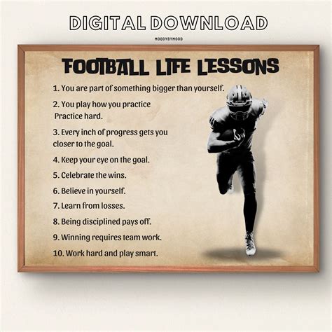 Football Life Lessons Printable Poster American Football Player Wall