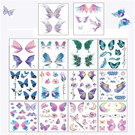 Amazon Sheets Butterfly Tattoos Temporary Glitter Tattoos For