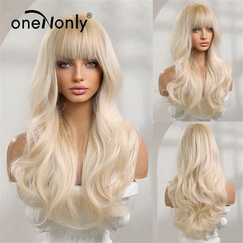 Blonde Wigs Long Natural Hair Womens Blonde Wigs Bangs Long Blonde Wigs Bangs Synthetic