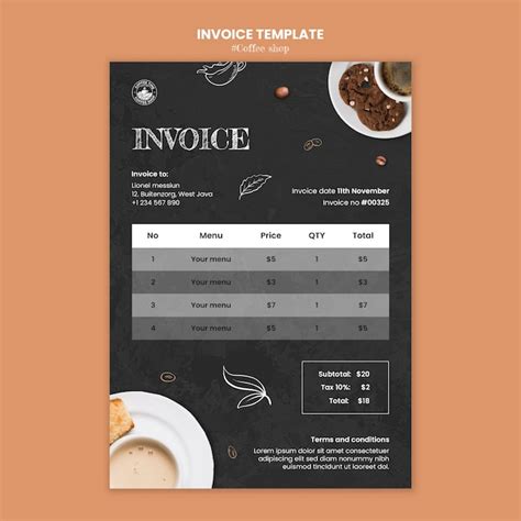 Premium Psd Coffee Shop Invoice Template