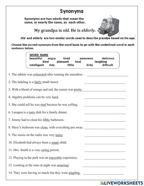 Synonyms Worksheet For Grade 4 And 5