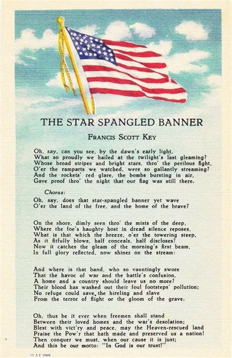 National Anthem Lyrics Printable Hymn