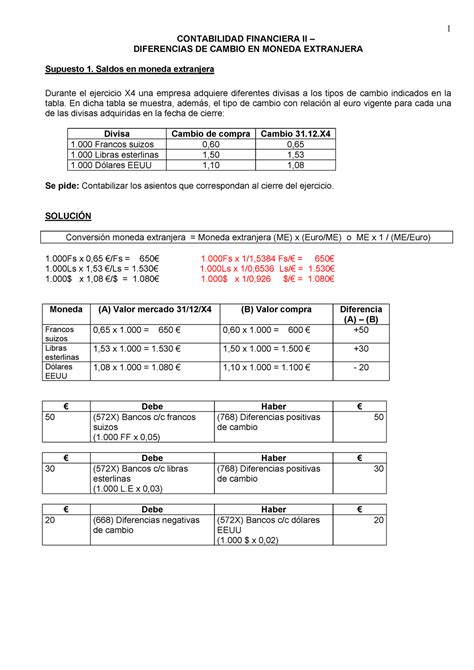 Solucion Ejercicios DE Moneda Extranjera Contabilidad UB Studocu