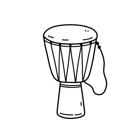 Djembe Drum Isolated On White Background Vector Hand Drawn