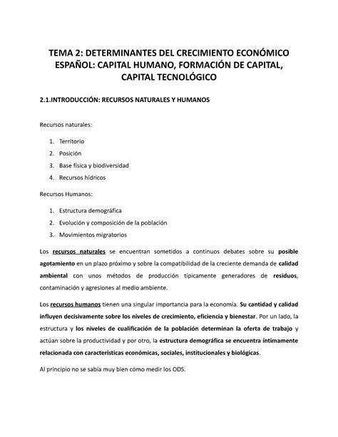 TEMA 2 Apuntes TEMA 2 DETERMINANTES DEL CRECIMIENTO ECONÓMICO