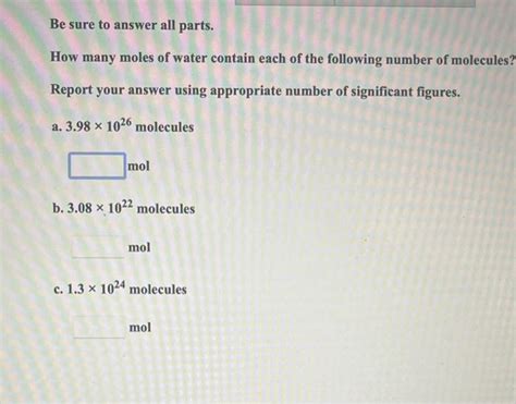 Solved How many moles of water contain each of the following | Chegg.com