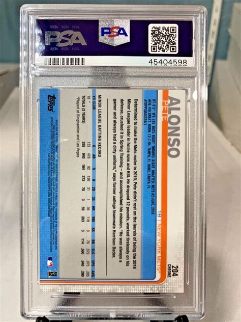 2019 PETE ALONSO Topps Chrome PRISM REFRACTOR RC 204 PSA 9 Mint Rookie