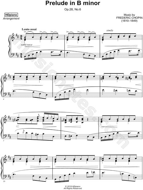 Hdpiano Prelude In B Minor Op 28 No 6 Sheet Music Piano Solo In