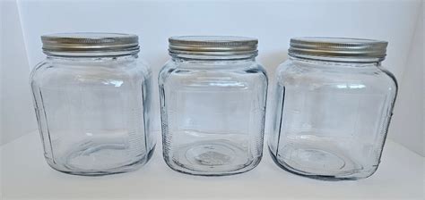 3 Vtg Anchor Hocking 12 Gallon Glass Hoosier Cracker Jarscanisters Metal Lids Ebay