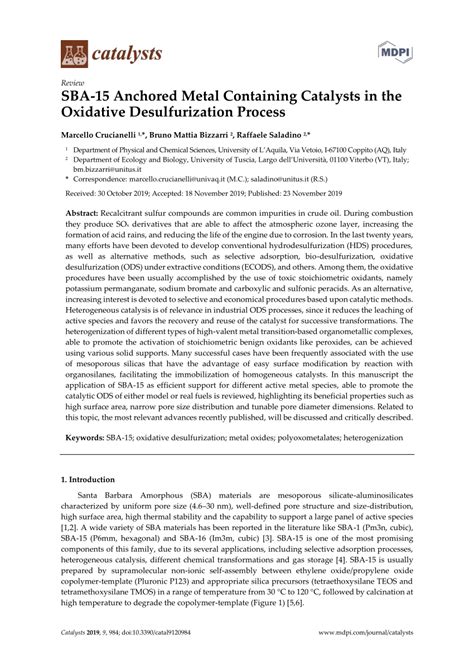 Pdf Sba 15 Anchored Metal Containing Catalysts In The Oxidative