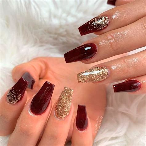 Burgundy Nails That You Will Fall In Love With Gold Acrylic Nails