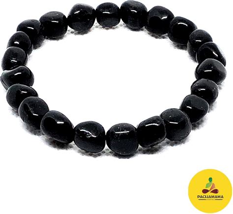 Pulsera elástica de turmalina negra de 0315in con piedra de selenita